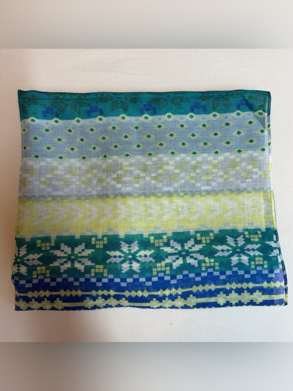 Patterned Lightweight Women's Scarf in Teal, Blue & Yellow